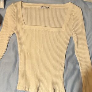Zara Cream Ribbed Long Sleeve Top